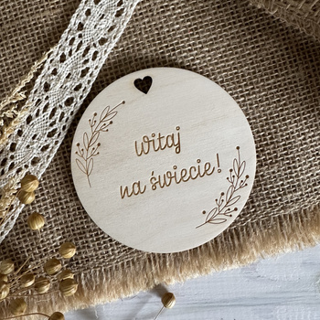 Drewniana Tabliczka do zdjęć Witaj na świecie! Sesja zdjęciowa 9 cm