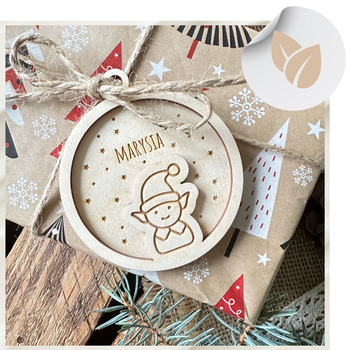 Drewniana Bombka na Choinkę z Imieniem Zawieszka Bilecik do Prezentu Świątecznego