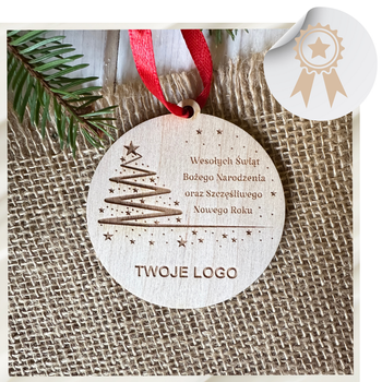 Drewniana Bombka z Imieniem lub Logo Firmy na Choinkę Prezent na Święta z Grawerem
