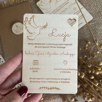 10 x Drewniane Zaproszenie na Chrzest z Grawerem11,5x8cm + Koperta