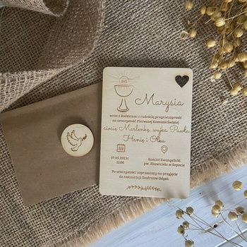 10 x Zaproszenie na Komunię Drewniane z Grawerem Imię Pierwsza Komunia