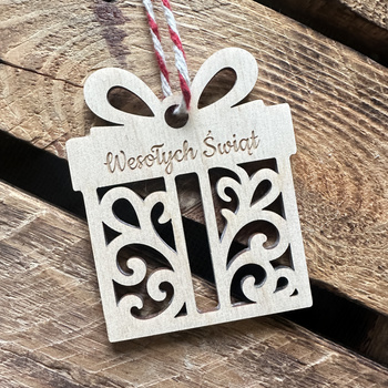 Ażurowa Bombka Drewniana na Choinkę Boże Narodzenie Święta Wesołych Świąt