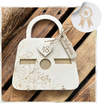 Drewniana Kartka na 18 20 30 40 Urodziny dla Kobiety Torebka na Pieniądze