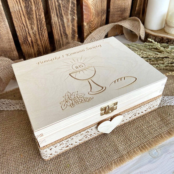 Pamiątka Pierwszej Komunii Świętej Drewniane Pudełko Skrzynka naPrezent