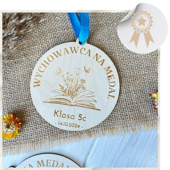 DUŻY Medal dla Nauczyciela Wychowawcy 12 cm Drewniany Prezent na Dzień Nauczyciela