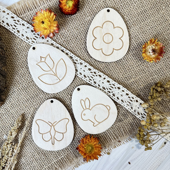 4 x Drewniane Jajko Wielkanocne Pisanka do Malowania Mazakami Farbami z Grawerem Zając