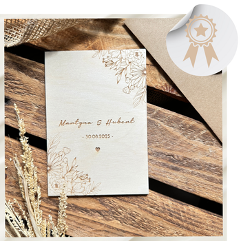 Drewniana Kartka Ślubna Dwustronna Grawer Prezent Eko Koperta