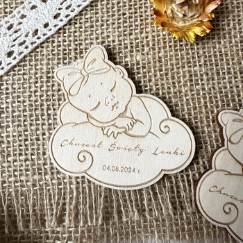 Podziękowanie dla gości Drewniany Magnes na Chrzest z Grawerem