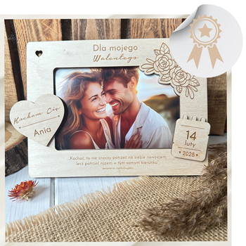 Drewniana Ramka na Zdjęcie 10x15 z Grawerem Imię Prezent na Walentynki