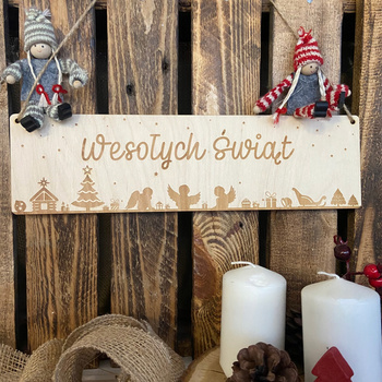 Drewniana Tabliczka z napisem Wesołych Świąt Ozdoba Świąteczna