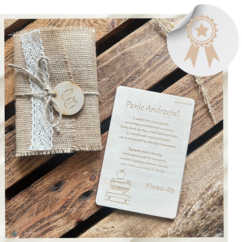 Podziękowanie dla Nauczyciela Drewniana Kartka z Grawerem i Motywem Książek