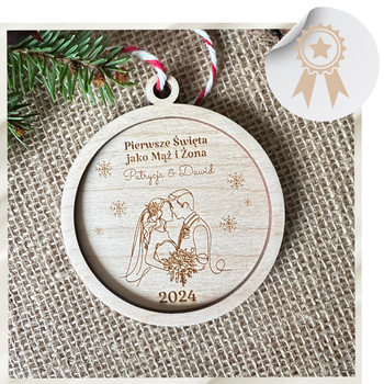 Drewniana Bombka na Choinkę Pierwsze Święta jako Mąż i Żona Ozdoba Grawer