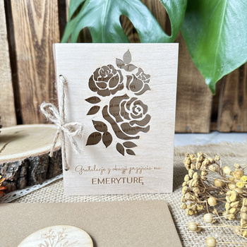 Kartka z okazji przejścia na emeryturę Drewniana  Kartka dla Emeryta