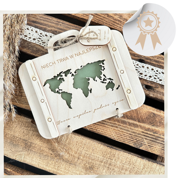 Kartka na 50 Rocznicę Ślubu 20 30 40 Pamiątka Drewniana Walizka z Grawerem