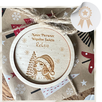 Drewniana Bombka na Choinkę z Imieniem Psa Zawieszka Na Święta z Grawerem PIES
