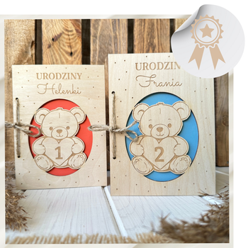 Drewniana Kartka na Pierwsze Urodziny Roczek Pamiątka na 2 3 4 5 Lat Imię