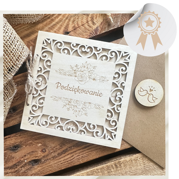 Ażurowa Drewniana Kartka z Podziękowaniami dla Rodziców
