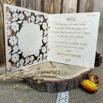 Ażurowa Kartka na Komunię od Chrzestnej Pierwsza Komunia Święta