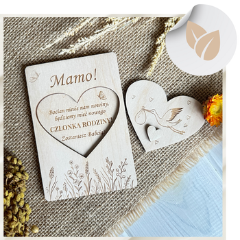 Mamo Zostaniesz Babcią Informacja o Ciąży Grawer  Drewniana Kartka z Nowiną