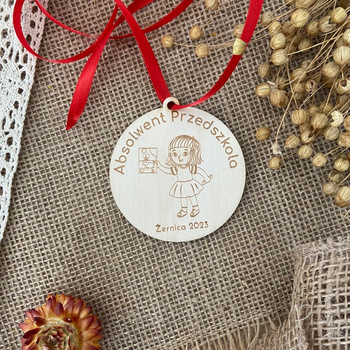 Absolwent Przedszkola Drewniany Medal dla Dziewczynki na Zakończenie Przedszkola