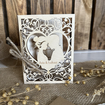 Drewniana Kartka Ślubna  na Pieniądze z Grawerem Prezent na Ślub Eko + Koperta