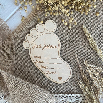 Drewniana Tabliczka Metryczka STÓPKA Imię Waga Wzrost  Data urodzenia