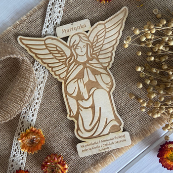 Kartka Pamiątka Pierwszej Komunii Świętej Anioł do Zawieszenia Grawer