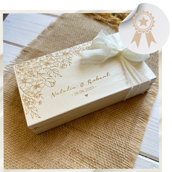 Pudełko na Pieniądze Ślub Wesele Pamiątka z Grawerem i  Życzeniami Prezent na Ślub