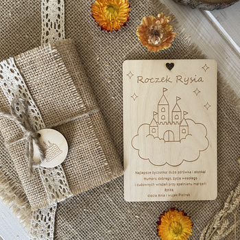 Drewniana Kartka na Roczek Urodziny z Imieniem