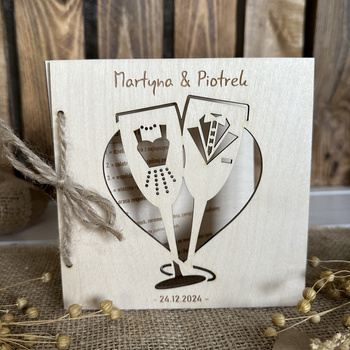 Drewniana Kartka Ślubna na Pieniądze Kartka na Ślub Prezent Eko Grawer + Koperta