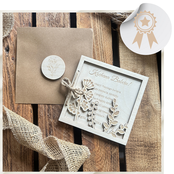 Ażurowa Drewniana Kartka dla Babci na Dzień Babci z Grawerem + Koperta Prezent dla Babci