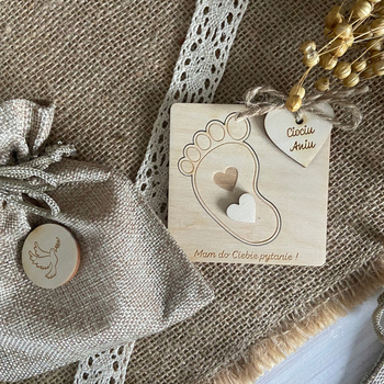 Ciociu Czy zostaniesz moją Chrzestną Zaproszenie 8x8 cm + woreczek jutowy