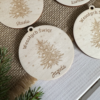 Bombka Drewniana CHOINKA z Imieniem na Choinkę Święta Prezent Grawer + Wstążka