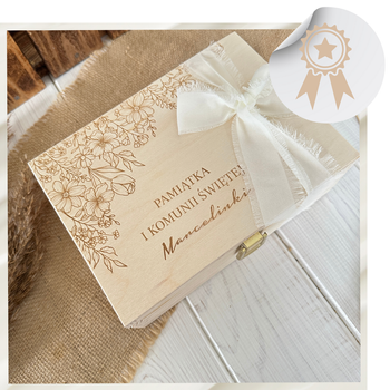 Pamiątka Pierwszej Komunii Świętej Pudełko Skrzynka Drewno Prezent Grawer