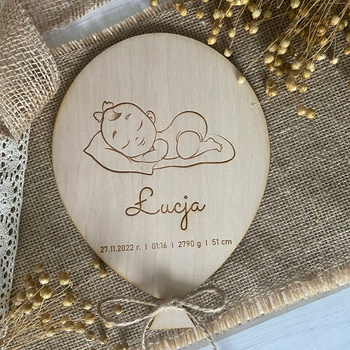 Tabliczka Metryczka dla Dziewczynki BALON Imię Waga Wzrost