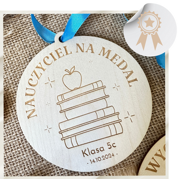 Prezent dla Nauczyciela Wychowawcy Drewniany Medal 12 cm z Grawerem