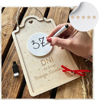 Drewniany Kalendarz Adwentowy Do Odliczania Dni Do Świąt Bożego Narodzenia Tabliczka z Markerem  Dekoracja