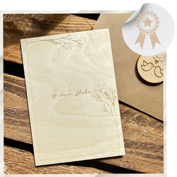 Dwustronna Kartka na Ślub Koperta Grawer Drewniana Pamiątka Prezent Ślubny