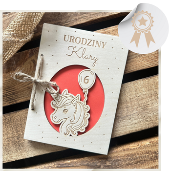 Drewniana Kartka na Roczek 2 3 4 5 6 7 Urodziny Jednorożec Pamiątka dla Dziewczynki