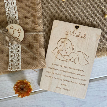 Drewniana Kartka Gratulacje z Okazji Narodzin