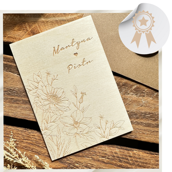 Drewniana Kartka Ślubna Dwustronna Koperta Grawer Pamiątka Prezent na Ślub