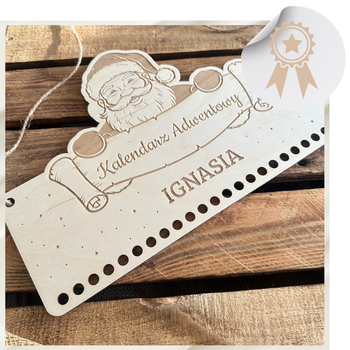 Drewniana Baza do Kalendarza Adwentowego Święty Mikołaj Tabliczka Wisząca z Imieniem