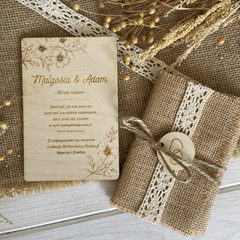 Drewniana Kartka na Rocznicę Ślubu 30, 40, 50 Eko