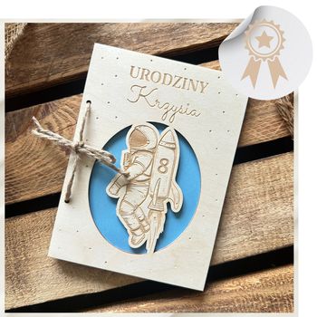 Drewniana Kartka na 1 2 3 4 5 6 7 Urodziny Astronauta Kartka na Roczek dla Chłopca