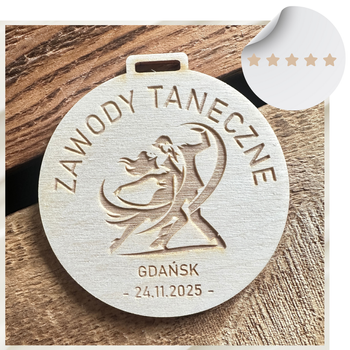 Drewniany Medal Sportowy na Zawody Taneczne z Grawerem Medal dla Tancerza + Wstążka