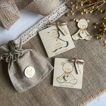 Wujku Czy zostaniesz moim Chrzestnym MISIU Zaproszenie 8 x 8 cm + Woreczek Jutowy