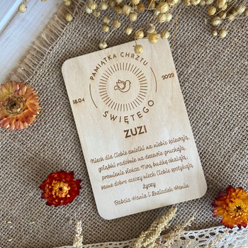 Drewniana Kartka na Chrzest Pamiątka Chrztu Świętego