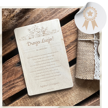 Drewniana Kartka na 18 20 30 40 50 Urodziny z Grawerem Personalizowana Pamiątka Prezent