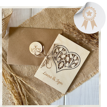 Drewniana Kartka Ślubna na Pieniądze Ażurowa Grawer Koperta Prezent na Ślub