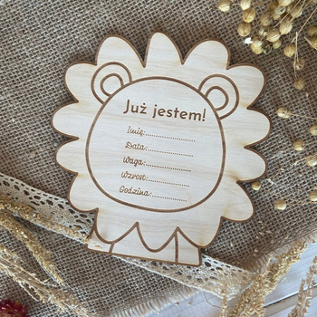 Drewniana Tabliczka Metryczka LEW Imię Waga Wzrost